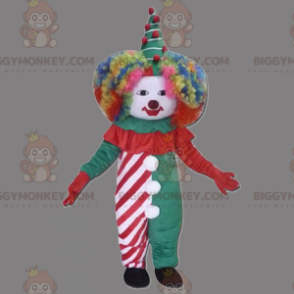 Clown BIGGYMONKEY™ Mascot Costume with Rainbow Hair –
