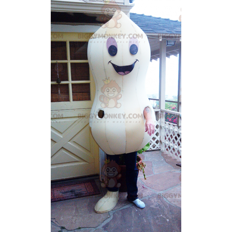 Gigantisch lachende witte pinda BIGGYMONKEY™ mascottekostuum -