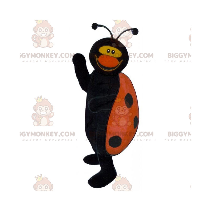 Disfraz de mascota de Ladybug negra y roja sonriente