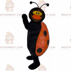 Kostým s usměvavou černočervenou beruškou BIGGYMONKEY™ maskota