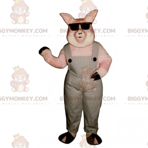 BIGGYMONKEY™ Costume da mascotte di maiale in tuta e occhiali