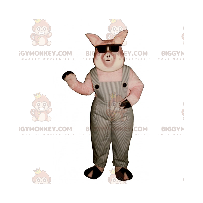 BIGGYMONKEY™ Pig Mascot -asu haalareissa ja tummissa laseissa -