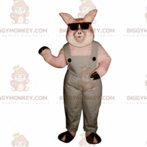 BIGGYMONKEY™ Pig Mascot Costume In Overalls And Dark Glasses –