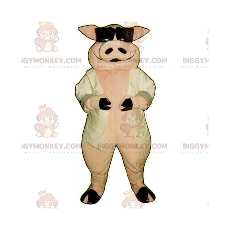 BIGGYMONKEY™ Mascottekostuum met varken en donkere bril -