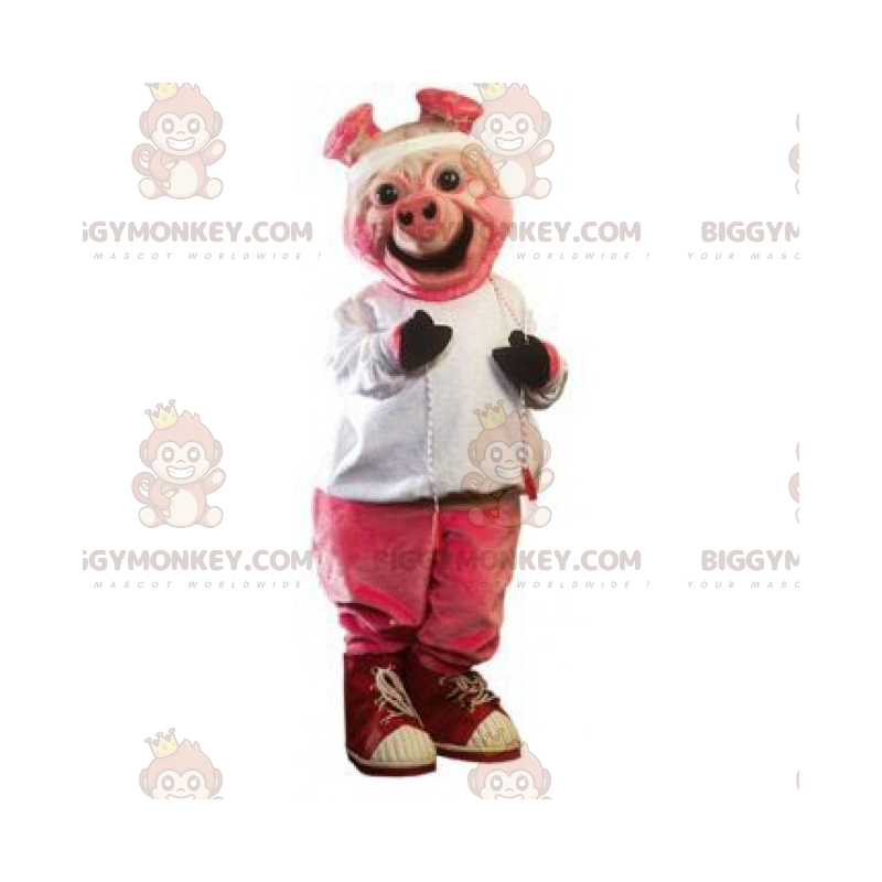 Costume de mascotte BIGGYMONKEY™ de cochon rose souriant et