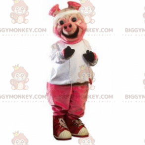 Disfraz de mascota BIGGYMONKEY™ de cerdo rosa sonriente y