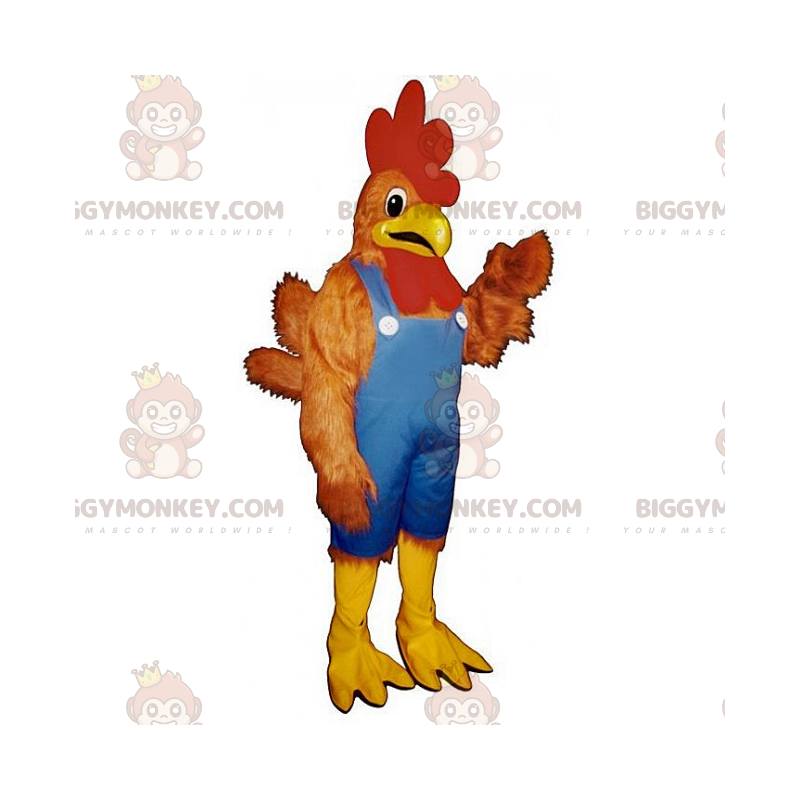 Costume de mascotte BIGGYMONKEY™ de coq en salopette -