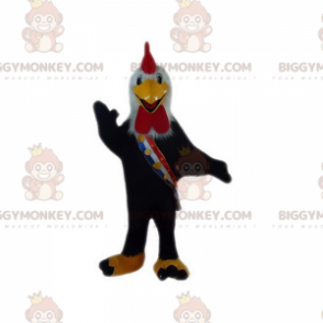 Kostium maskotki czarnego koguta BIGGYMONKEY™ z trójkolorowym
