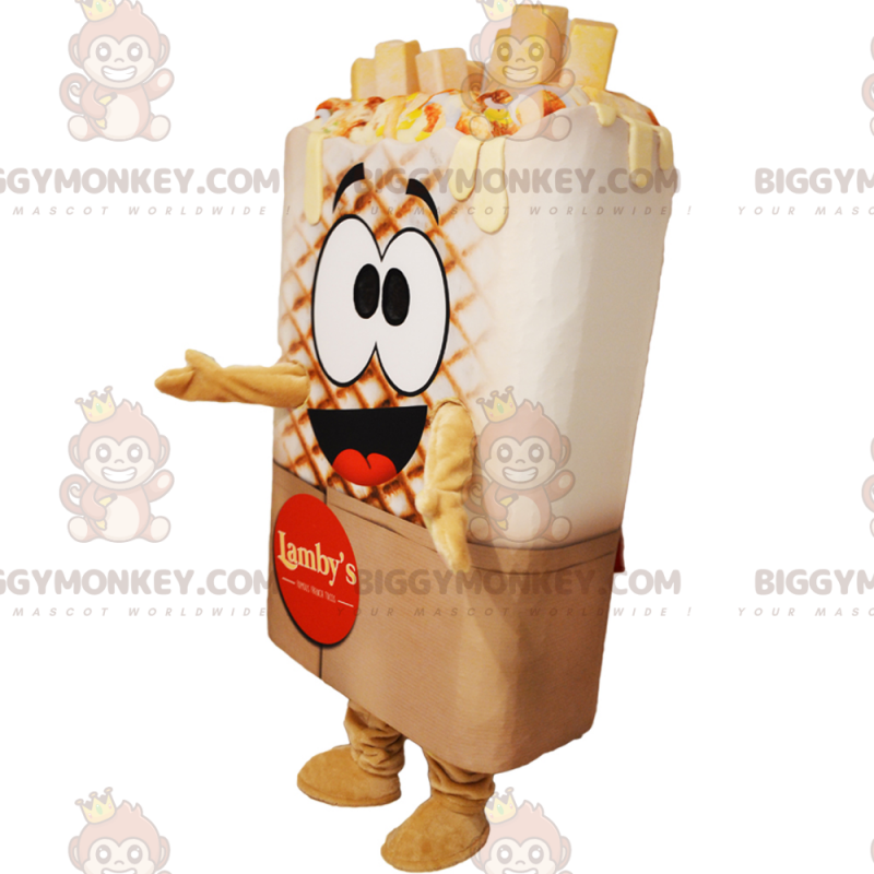 Traje de mascote BIGGYMONKEY™ de cone de batatas fritas –