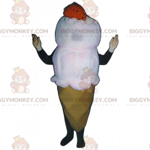 Strawberry Vanilla Ice Cream Cone BIGGYMONKEY™ Mascot Costume -