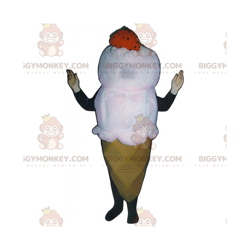 Fantasia de mascote BIGGYMONKEY™ de cone de sorvete de morango