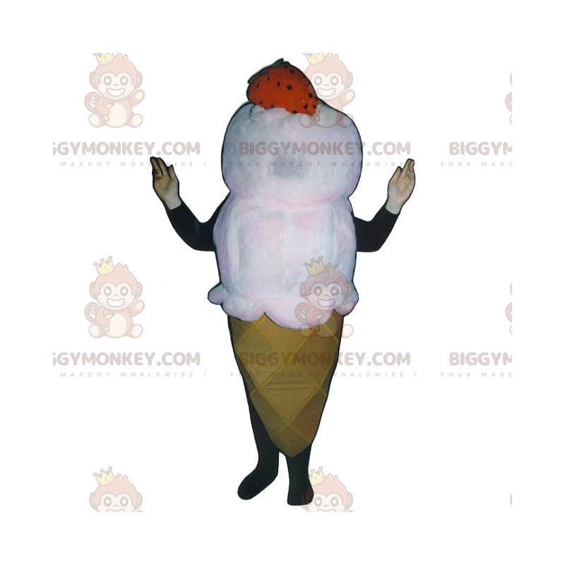 Kostým maskota BIGGYMONKEY™ s jahodovou vanilkovou zmrzlinou –