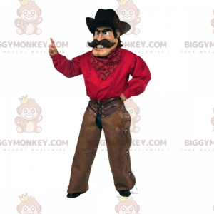 Cowboy BIGGYMONKEY™ maskottiasu punaisella paidalla -