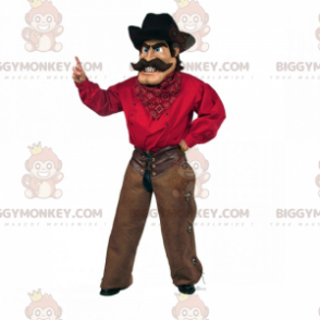 Cowboy BIGGYMONKEY™ maskotkostume med rød skjorte -