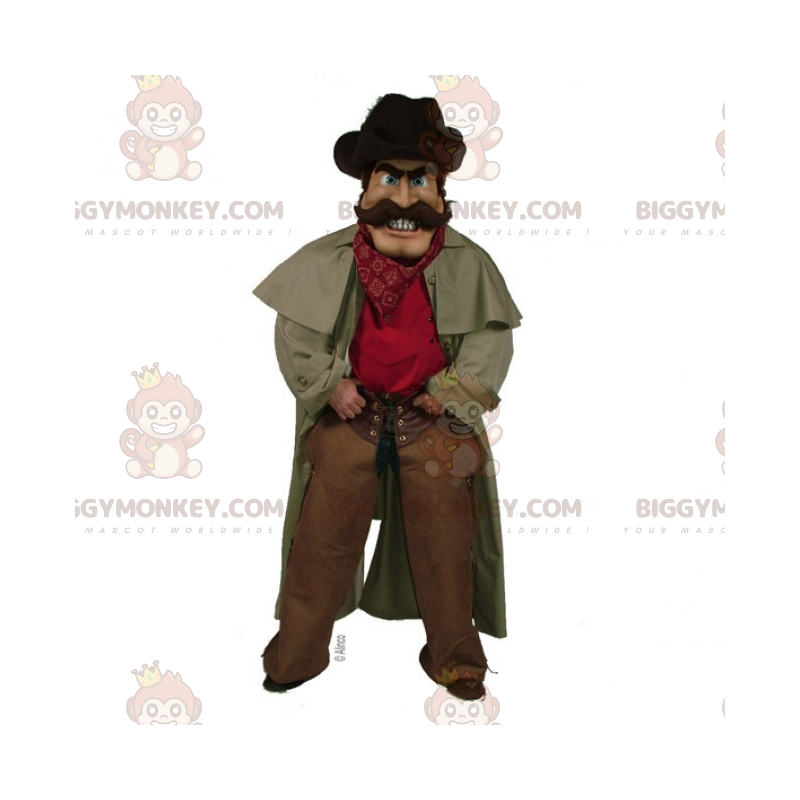 Cowboy BIGGYMONKEY™ Maskottchenkostüm mit langem Mantel -