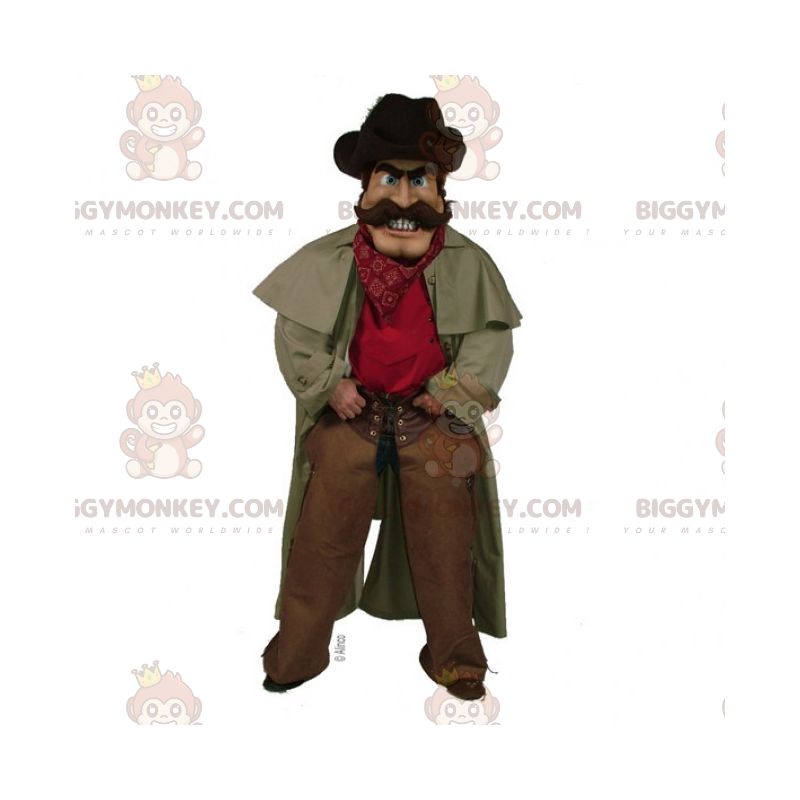 Traje de mascote de cowboy BIGGYMONKEY™ com casaco longo –