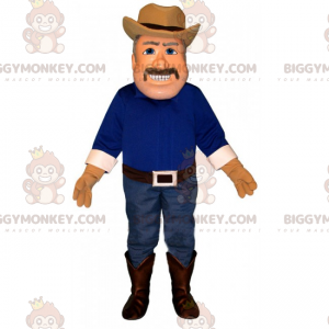 Kostium maskotki kowboja z niebieską koszulą BIGGYMONKEY™ -