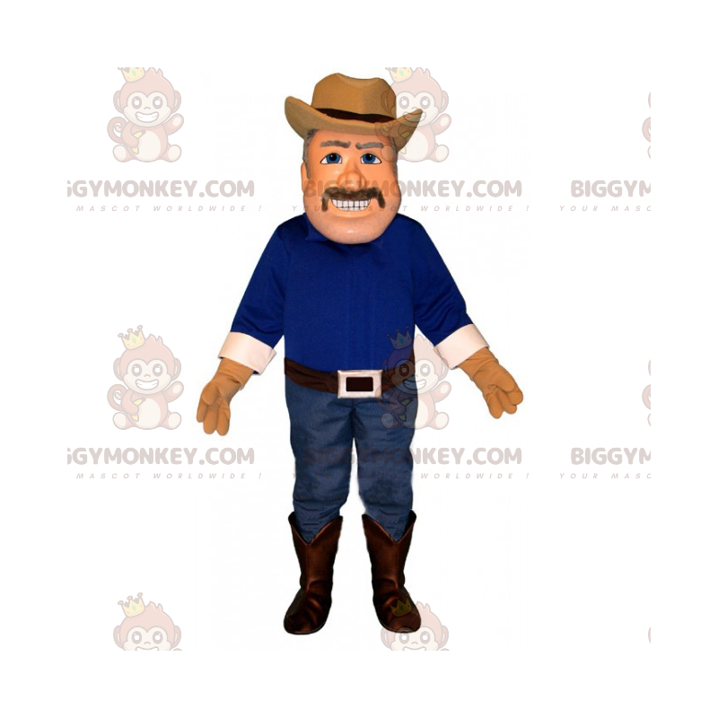 Costume da mascotte BIGGYMONKEY™ da cowboy con camicia blu -