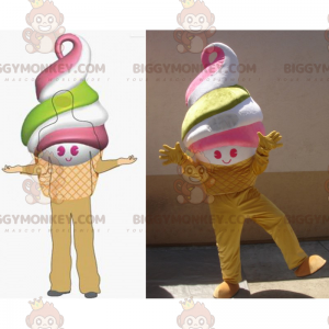 Costume de mascotte BIGGYMONKEY™ de crème glacée souriante et