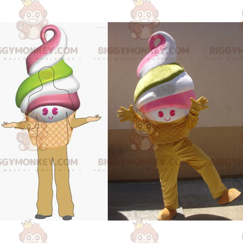 Kostium maskotka uśmiechnięte kolorowe lody BIGGYMONKEY™ -