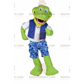 Krokodil BIGGYMONKEY™ Maskottchenkostüm im Fischer-Outfit -