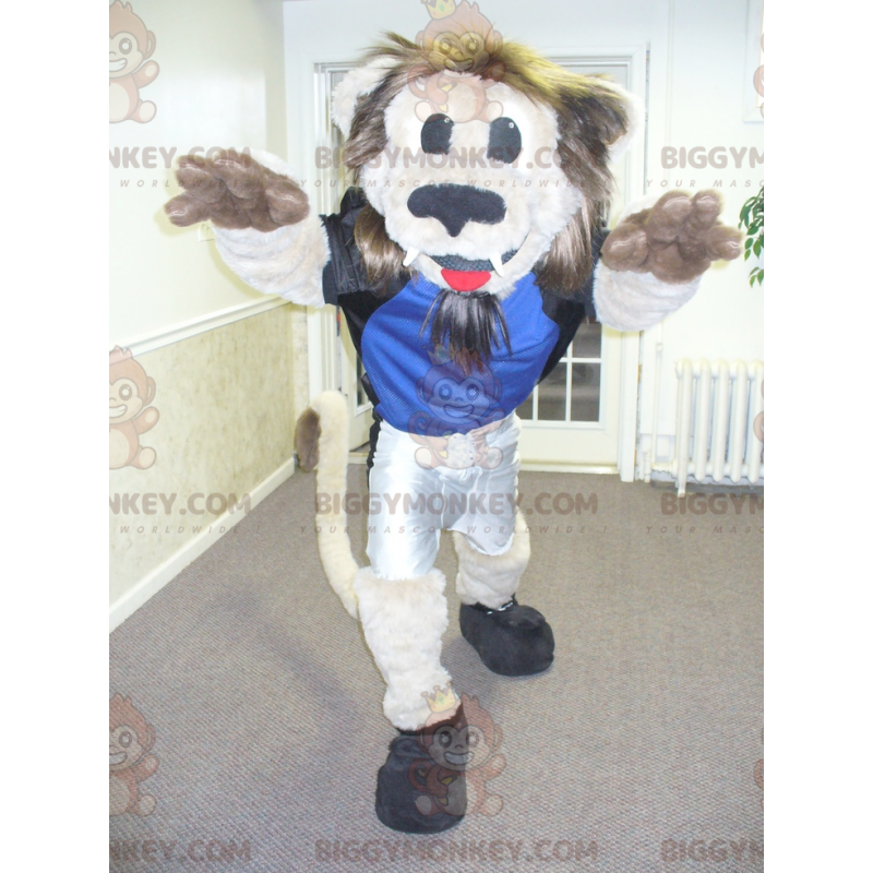 BIGGYMONKEY™ Costume da mascotte di un leone beige e marrone