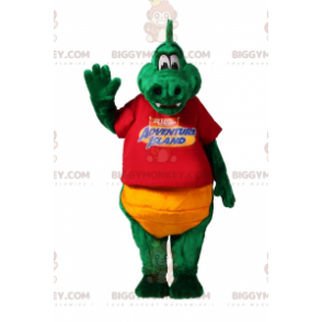 BIGGYMONKEY™ Mascot Costume Green Crocodile With Red Tshirt -