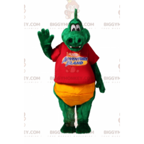 BIGGYMONKEY™ Maskotdräkt Grön krokodil med röd tröja -