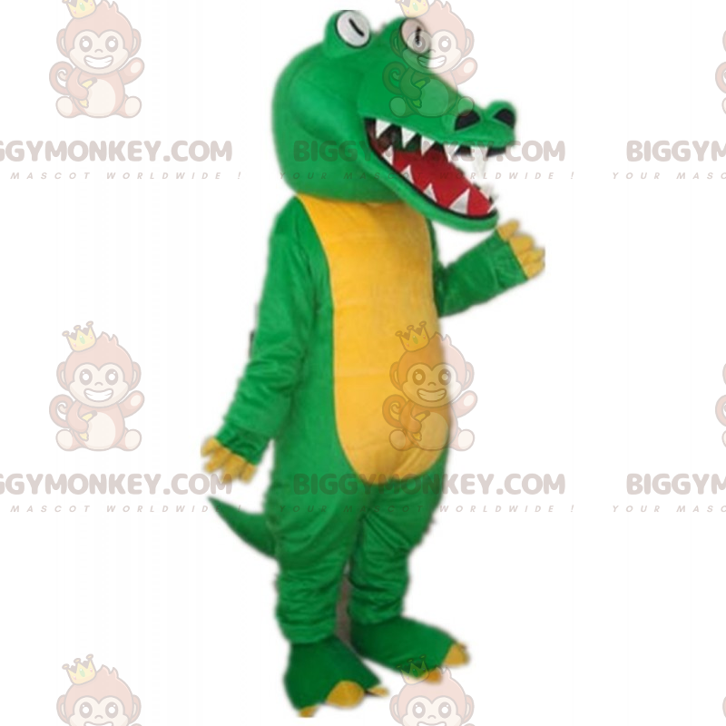 Vihreä krokotiili ja keltainen vatsa BIGGYMONKEY™ maskottiasu -