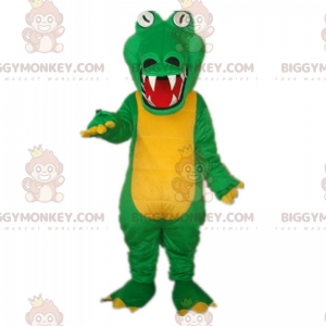 Groene krokodil en gele buik BIGGYMONKEY™ mascottekostuum -