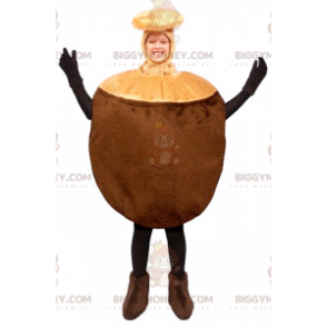 Costume de mascotte BIGGYMONKEY™ de noix de coco marron géante