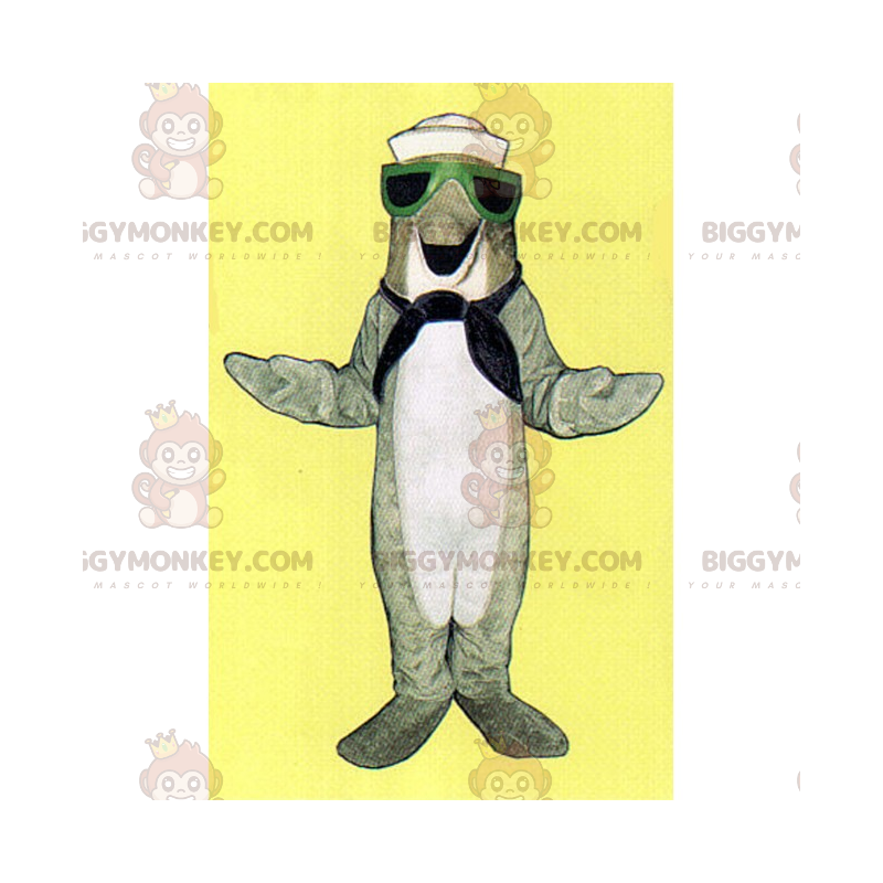 BIGGYMONKEY™ maskottiasu Harmaa delfiini merimiesasussa -