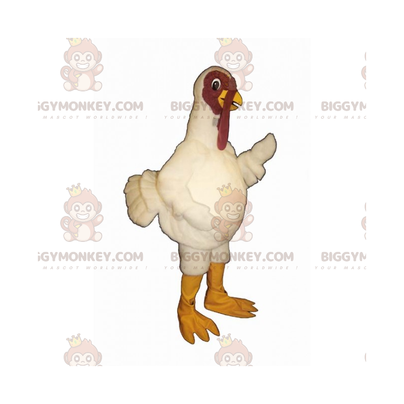 Disfraz de mascota BIGGYMONKEY™ de Turquía con plumaje blanco -
