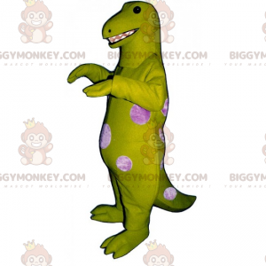 BIGGYMONKEY™ traje de mascote dino verde com bolinhas rosa –