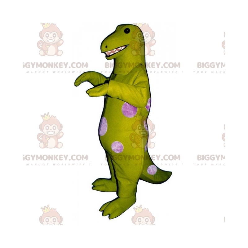 BIGGYMONKEY™ traje de mascote dino verde com bolinhas rosa –