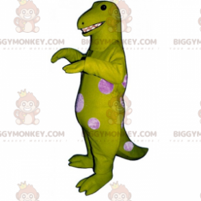 BIGGYMONKEY™ costume da mascotte dinosauro verde con pois rosa