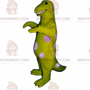 BIGGYMONKEY™ maskotdräkt grön dino med rosa prickar -