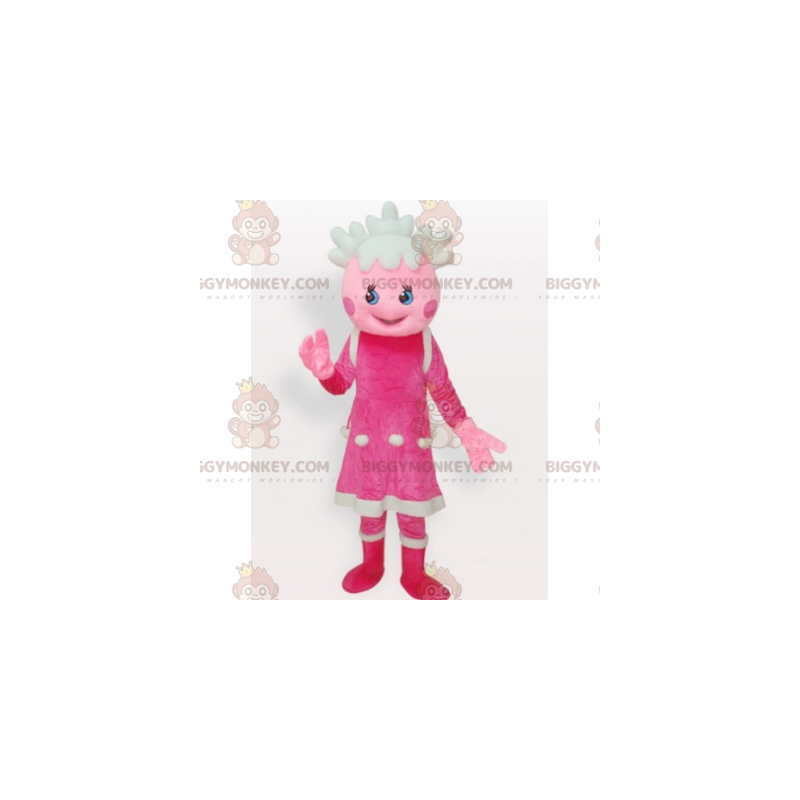 Disfraz de mascota BIGGYMONKEY™ de niña muñeca rosa y blanca -