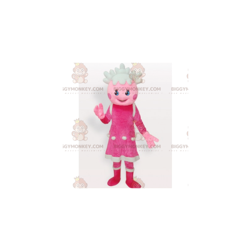 Pink and White Doll Girl BIGGYMONKEY™ Mascot Costume -