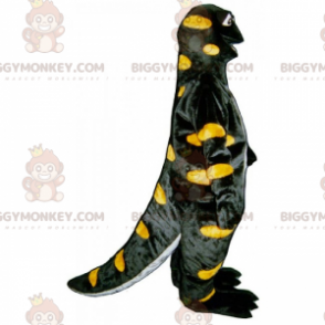 Kostým maskota BIGGYMONKEY™ Black Dino Yellow s puntíky –