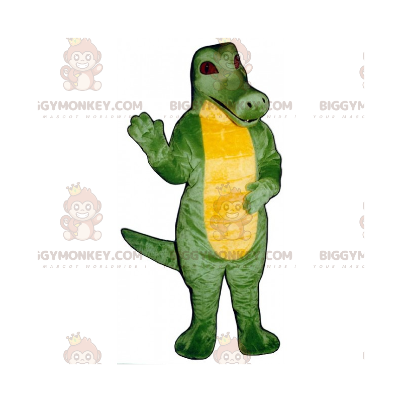 Kostým maskota BIGGYMONKEY™ Yellow Bellied Dino s červenýma