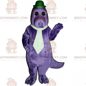 BIGGYMONKEY™ dino mascot costume with tie and bowler hat -