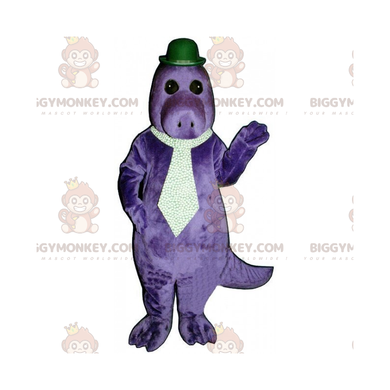 BIGGYMONKEY™ dino mascot costume with tie and bowler hat –