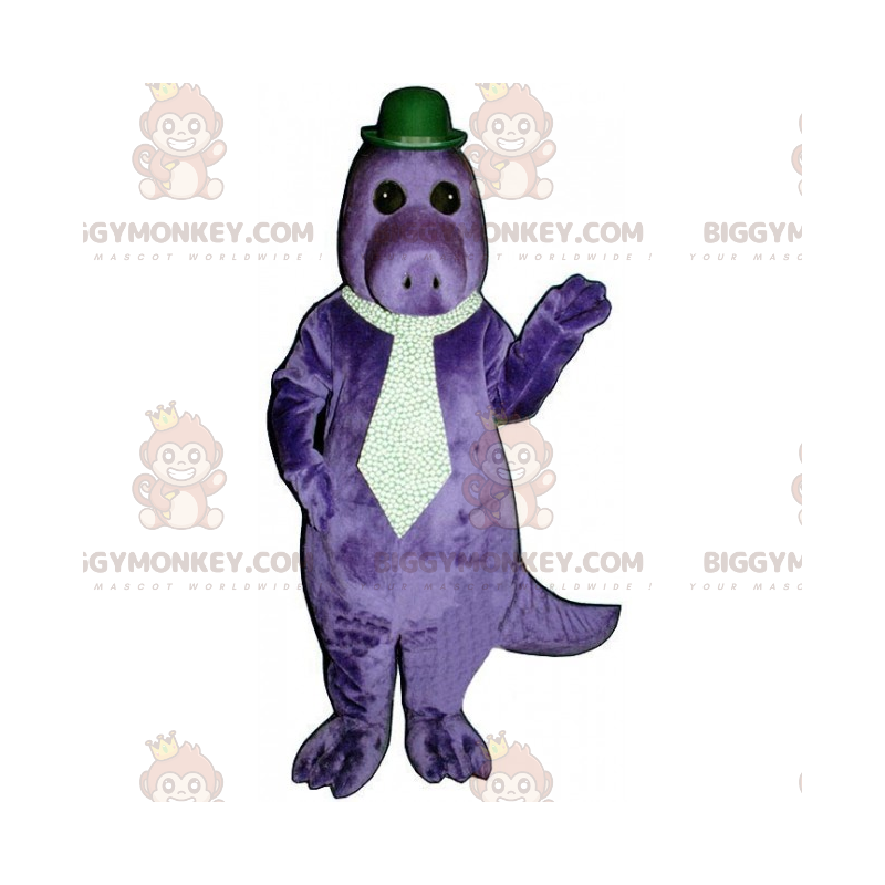 BIGGYMONKEY™ dino maskotdräkt med slips och bowlerhatt -