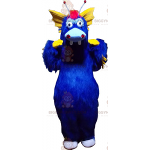 Traje de mascote Dino BIGGYMONKEY™ azul e amarelo –