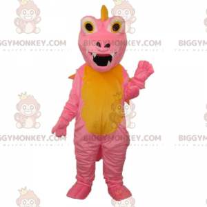 Rosa und gelbes Dino BIGGYMONKEY™ Maskottchenkostüm -