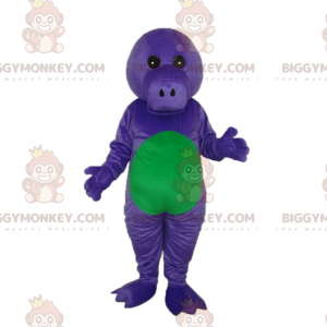Paars en groen Dino BIGGYMONKEY™ mascottekostuum zonder oren -