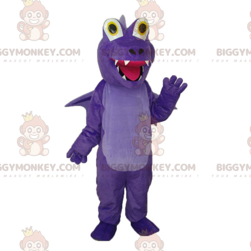 Big Eyes Smiling Purple Dino BIGGYMONKEY™ Mascot Costume –