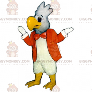 Witte papegaai BIGGYMONKEY™ mascottekostuum met oranje jasje -