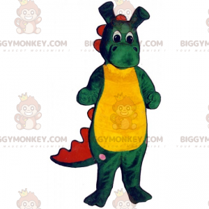 Traje de mascote BIGGYMONKEY™ Dinossauro verde e amarelo com